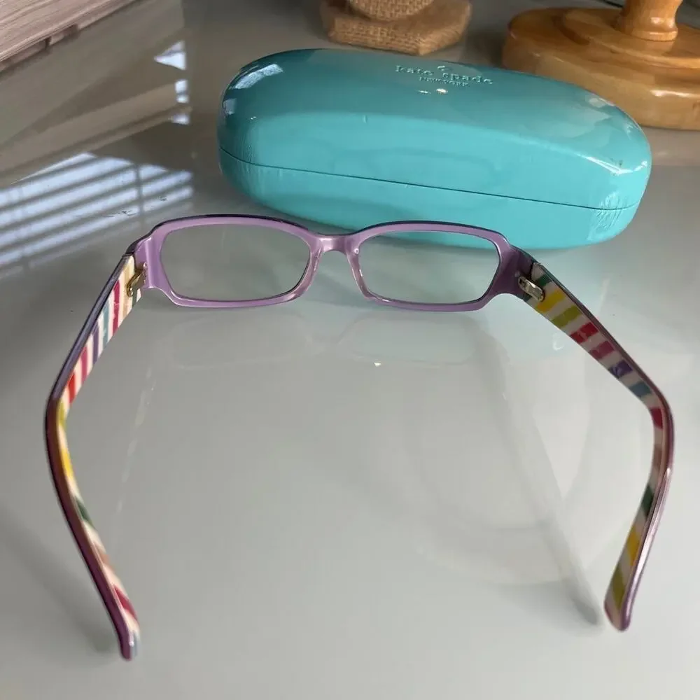 Kate Spade eyeglass frames and case purple with rainbow colors